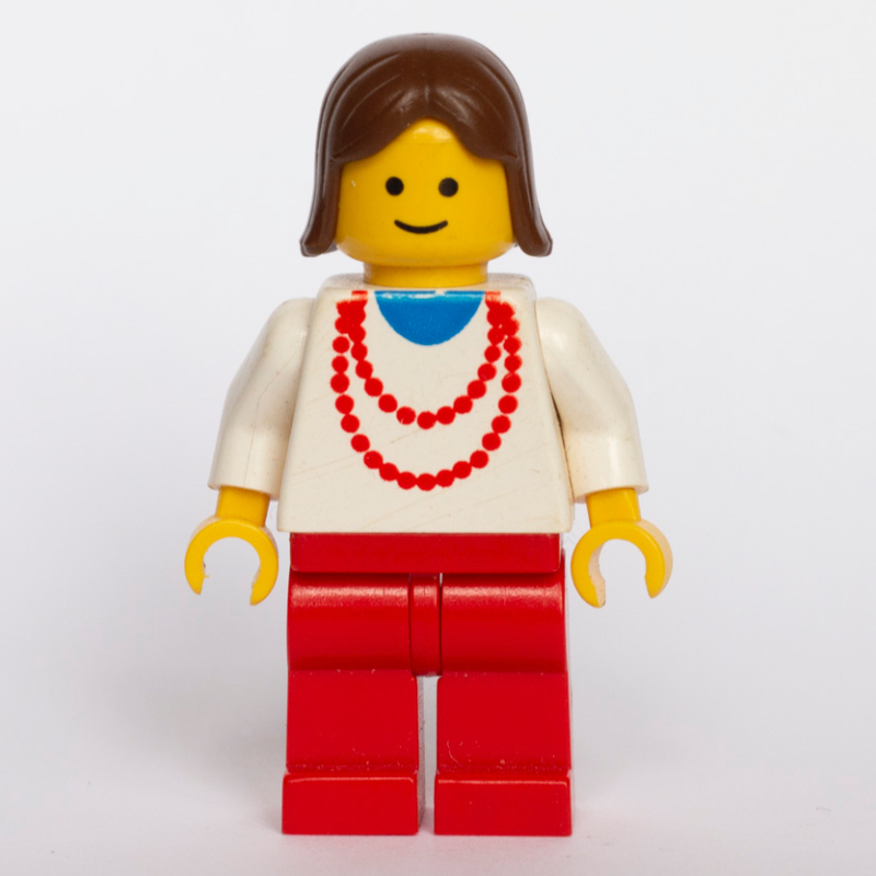 Lego Woman - White Torso, Red Necklace, Red Legs, Brown Hair (3626b Head)