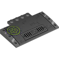 Brick Curved 5 x 8 x 2/3 with Sewer Grate and Rivets and Lime and Dark Purple Circle Print / Dark Bluish Gray