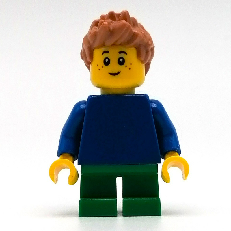 Lego Leo - Blue Torso, Green Legs, Medium Nougat Hair