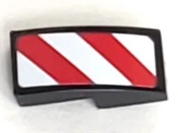 Slope, Curved 2 x 1 x 2/3 with Red and White Danger Stripes (Red and White Corners) Pattern Model Left Side (Sticker) - Sets 60081 / 60083 / 60107