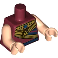 Torso, Ancient Egyptian Gold Collar with Scarab and Blue Jewel, Dark Blue Belt Print, Light Nougat Arms and Hands / Dark Red