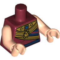 Lego Torso Ancient Egyptian Gold Collar with Scarab and Blue Jewel, Dark Blue Belt Print, Light Nougat Arms and Hands / Dark Red