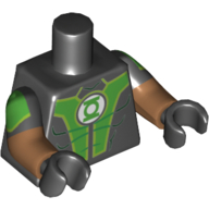 Lego Torso, Dual Molded Arms, Muscles, Green Chest with Green Lantern Logo Print, Black Sleeves Pattern, Medium Nougat Arms, Black Hands