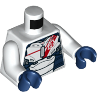 Lego Torso Armor, Dark Blue Panels with Red Avengers Logo Print (Iron Legion), White Arms, Dark Blue Hands / White