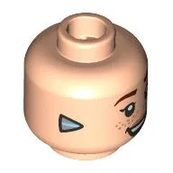 Minifig Head Aloy, Dark Red Eyebrows, Freckles, Metal Blue Triangle at Ear, Open Mouth Smile/Crooked Smirk / Light Nougat