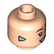 Lego Minifig Head Aloy, Dark Red Eyebrows, Freckles, Metal Blue Triangle at Ear, Open Mouth Smile/Crooked Smirk / Light Nougat