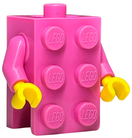 Lego Torso, 2 x 3 Brick Costume / Dark Pink Arms / Yellow Hands (BAM)