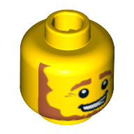 Lego Minifig Head Leprechaun, Beard Brown Angular Bushy with White Pupils and Open Mouth Smirk Print [Blocked Open Stud] / Yellow