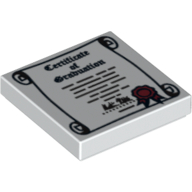 Lego Tile 2 x 2 with 'Certificate of Graduation' and Red Ribbon on Scroll Print / White