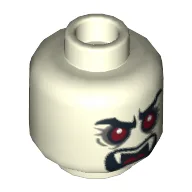 Minifig Head Lord Vampyre, Fangs, Red Eyes, Angry Eyebrows, Mouth Closed / Mouth Open Print / Glow in Dark White