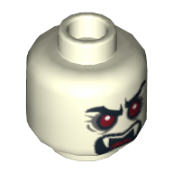 Lego Minifig Head Lord Vampyre, Fangs, Red Eyes, Angry Eyebrows, Mouth Closed / Mouth Open Print / Glow in Dark White