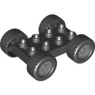 Lego Duplo Car Base 2 x 4 with Black Tires with Tread & Light Bluish Gray Classic Wheels Design / Black