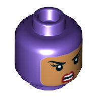 Lego Minifig Head Batgirl, Dual Sided Balaclava with Medium Nougat Face, Beauty Mark, Winking Smile with Teeth / Angry Print [Hollow Stud] / Dark Purple