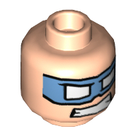 Lego Minifig Head Captain Cold, Medium Blue Eyemask, Clenched Teeth Print [Hollow Stud] / Light Nougat