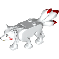 Lego Animal, Wolf with 3 Tails with Red tips, Red Stripes on Snout / White