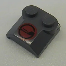 Brick Curved 2 x 2 x 2/3 Two Studs and Lip End with Red/Black Circle Print / Dark Bluish Gray