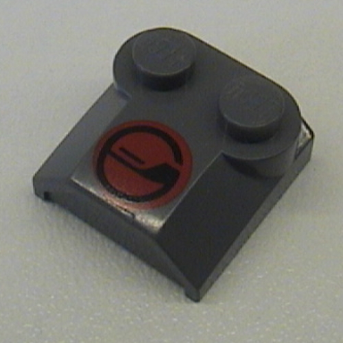 Lego Brick Curved 2 x 2 x 2/3 Two Studs and Lip End with Red/Black Circle Print