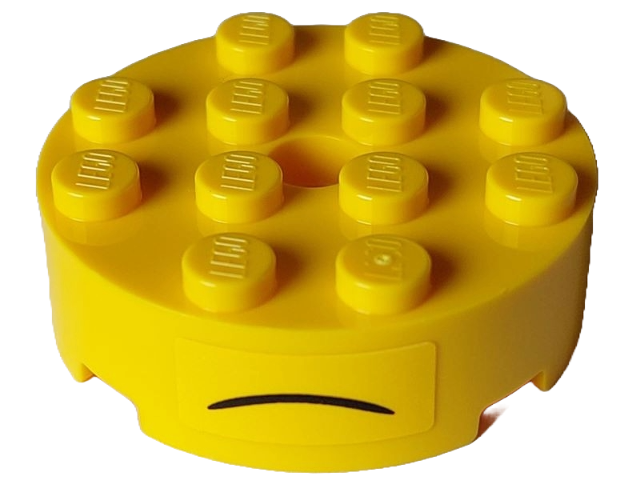 Lego Brick, Round 4 x 4 with Hole with Black Curved Line Frown Pattern (Sticker) - Set 75582