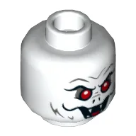 Minifig Head Man-Bat, Red Eyes, Open Mouth with Fangs, Scared / Angry Print / White