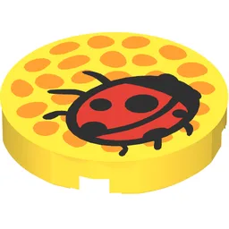 Tile Round 2 x 2 with Orange Dots (Flower Center) and Red Ladybug Print / Yellow