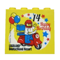 Brick 2 x 4 x 3 with 'LEGOLAND Deutschland Resort 14 Happy Birthday' Print / Yellow