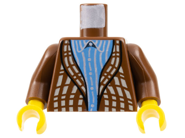 Lego Torso Harry Potter Cardigan Sweater over Blue Striped Shirt Pattern / Brown Arms / Yellow Hands