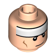 Lego Minifig Head Batman, White Headband and Cheek Lines, Smirk Print [Hollow Stud] / Light Nougat