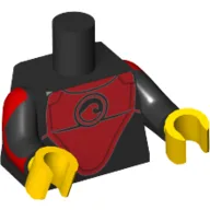 Torso, Wetsuit with Red Wave Logo Print (Surfer), Black Arms with Red Panels Print, Yellow Hands / Black