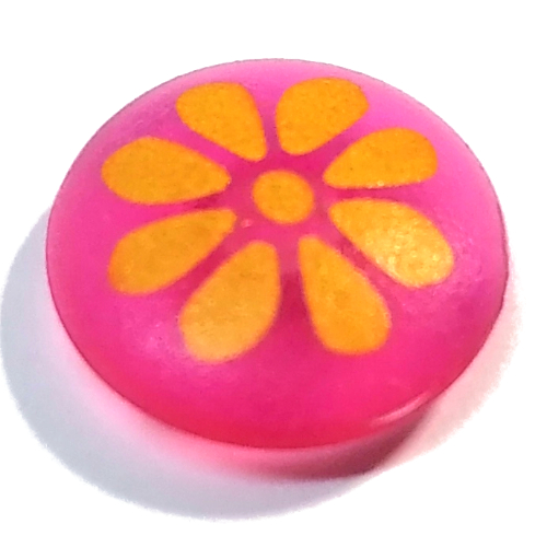 Lego Clikits Icon, Round 2 x 2 Large with Pin, Orange Flower Print / Trans-Dark Pink