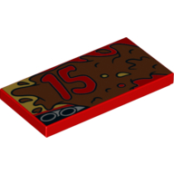 Lego Tile 2 x 4 with '15' on Left side of Mud Print / Red