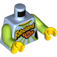 Lego Torso Lime Rays, 'Fabuland', and Monkey Face Print, Lime Arms, Yellow Hands / Bright Light Blue