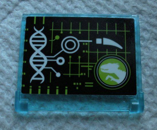 Lego Glass for Window 1 x 4 x 3 - Opening with Black Screen with DNA Double Helix and Jurassic World Logo Pattern (Sticker) - Set 75930