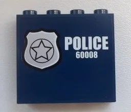 Panel 1 x 4 x 3 with Side Supports - Hollow Studs with Silver Star Badge and White 'POLICE 60008' Pattern Model Left Side (Sticker) - Set 60008