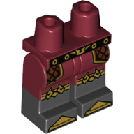 Lego Hips with Dark Red Legs and Black Boots Pattern with Gold and Black Belt, Gold Knee Straps, and Gold Toes Print / Dark Red