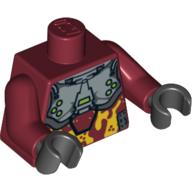 Lego Torso Armor, Silver with Light Orange Camouflage Print, Dark Red Arms, Black Hands / Dark Red