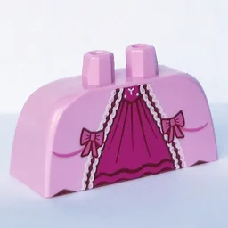 Lower Body, Skirt Wide with Side Hoops (Panniers) with Dark Pink Underdress, White Trim Print / Bright Pink
