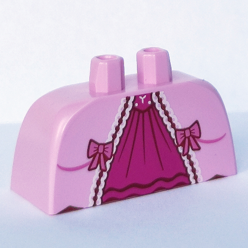 Lego Lower Body, Skirt Wide with Side Hoops (Panniers) with Dark Pink Underdress, White Trim print / Bright Pink
