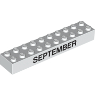 Lego Brick 2 x 10 with Black 'SEPTEMBER' / 'OCTOBER' Print / White