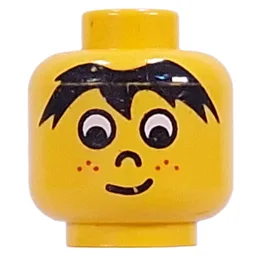 Minifig Head Time Cruisers Timmy / Soccer Player, Bangs and Freckles Print / Yellow