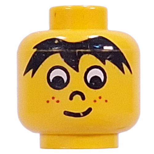 Lego Minifig Head Time Cruisers Timmy / Soccer Player, Bangs and Freckles Print / Yellow