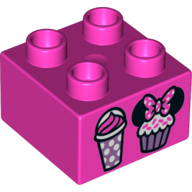 Lego Duplo Brick 2 x 2 with Ice Cream and Cupcake with Minnie Mouse Ears Print / Dark Pink