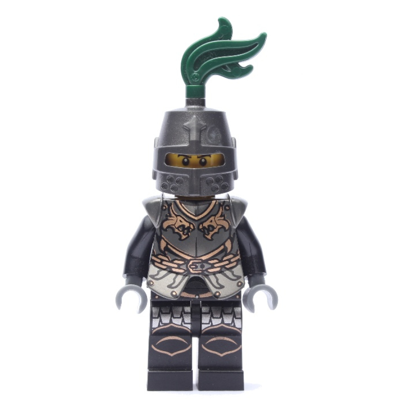 Lego Dragon Knight, Black, Armor, Helmet with Dark Green Plume (Pearl Dark Gray)