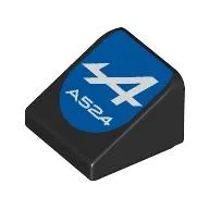 Brick Sloped 30° 1 x 1 x 2/3 with White 'A', 'A524' on Blue Background Print / Black