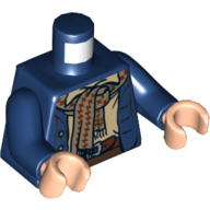 Lego Torso Coat with 3 Buttons and Dark Tan Scarf Print, Dark Blue Arms, Light Nougat Hands / Dark Blue