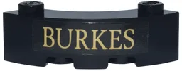 Brick, Round Corner 3 x 3 Macaroni with 2 Studs with Tan 'BURKES' Pattern (Sticker) - Set 76471