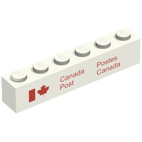 Lego Brick 1 x 6 with Canada Post Logo Print / White