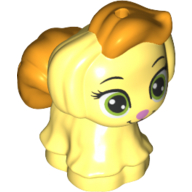 Lego Animal, Dog, Puppy with 1.5 Hole with orange Hair, Tail print / Bright Light Yellow