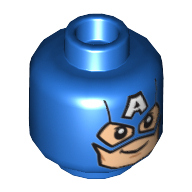 Lego Minifig Head Captain America, 'A' on Forehead, Smile Print [Hollow Stud] / Blue