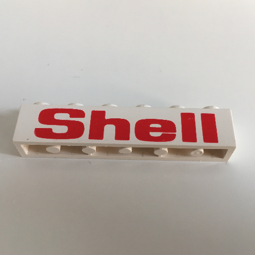 Lego Brick 1 x 6 with 'Shell' Bold Red Print / White