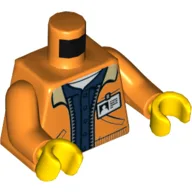 Torso Jacket with Zipper, Dark Blue Buttoned Shirt, Pockets, ID Badge, Miners Logo, Orange Arms, Yellow Hands / Orange
